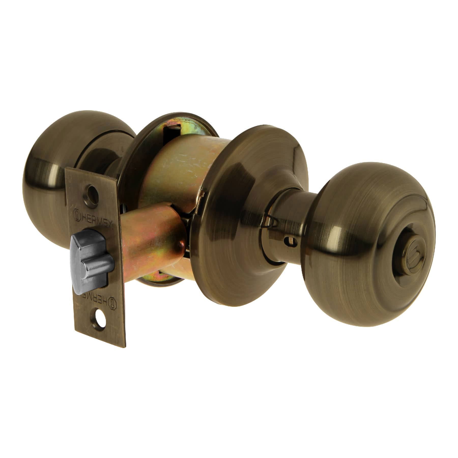 Cerradura tipo oval para recamara, laton antiguo, HERMEX