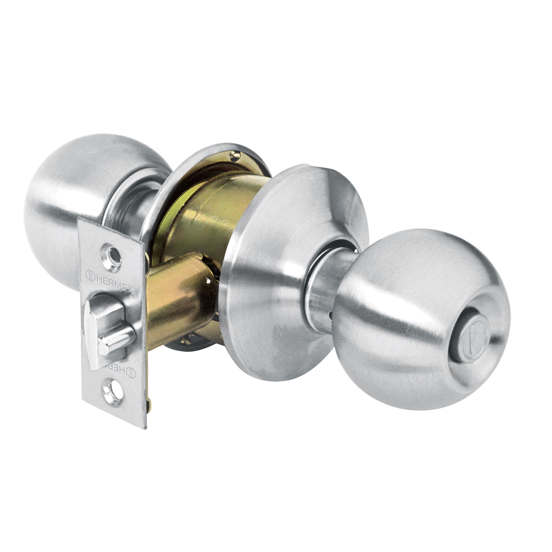 Cerradura tipo esfera para recamara, cromo mate, HERMEX