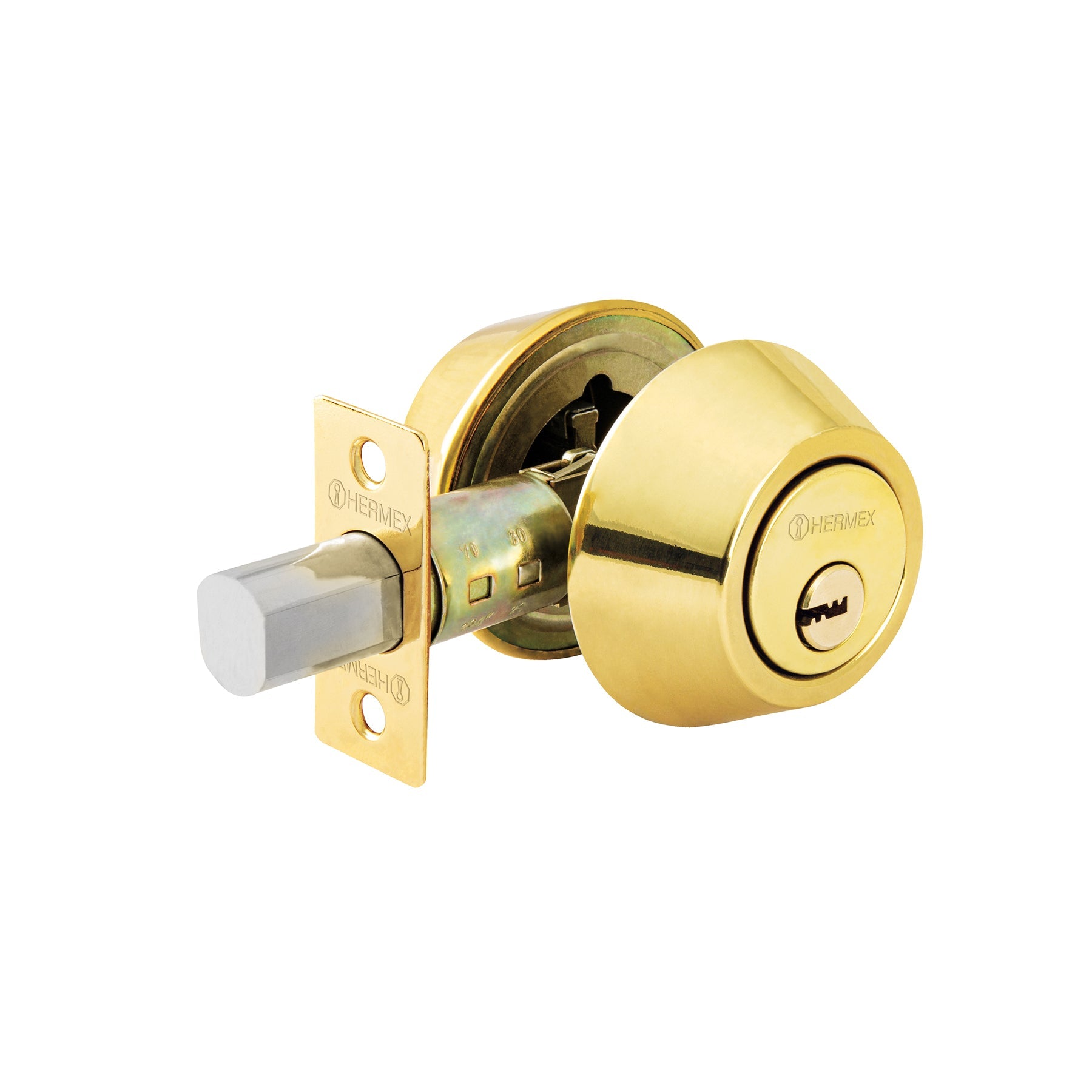 Cerrojo llave-llave laton brillante, llave de puntos, HERMEX