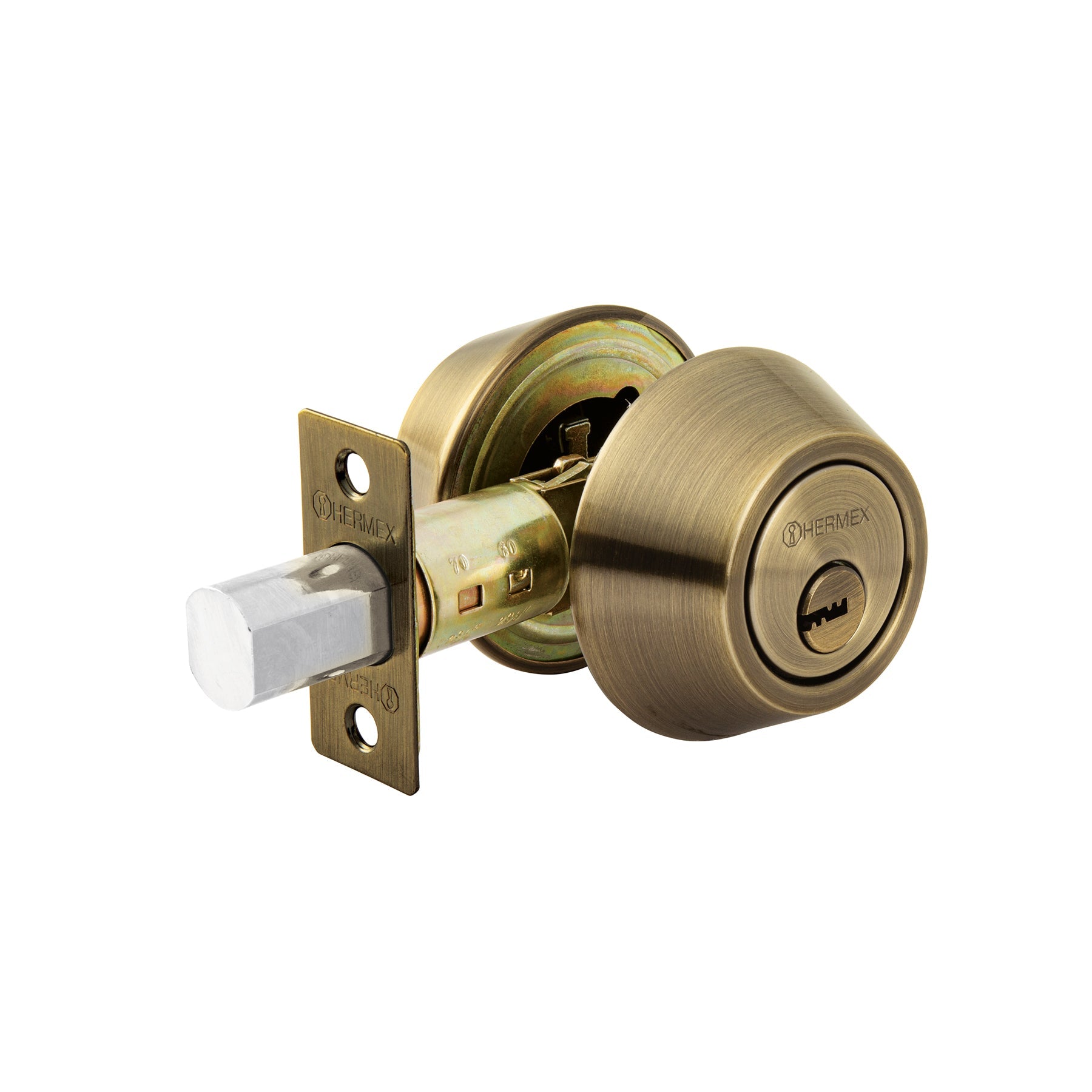 Cerrojo llave-llave laton antiguo, llave de puntos, HERMEX