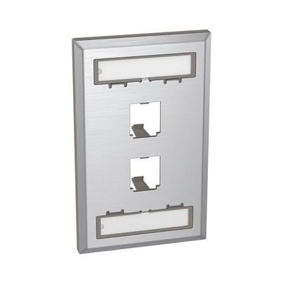 PANDUIT - Placa de Pared Vertical, de Acero Inoxidable, Salida Para 2 Puertos Mini-Com, Con Espacios Para Etiquetas