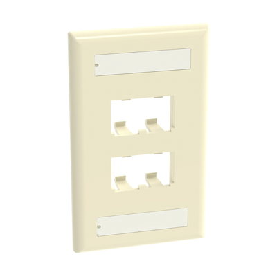 PANDUIT - Placa de Pared Vertical Clásica, Salida Para 4 Puertos Mini-Com, Con Espacios Para Etiquetas, Color Marfil