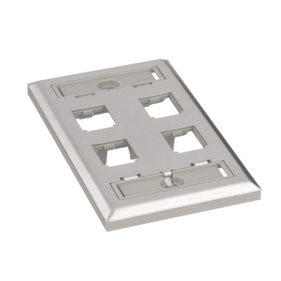 PANDUIT - Placa de Pared Vertical, de Acero Inoxidable, Salida Para 4 Puertos Mini-Com, Con Espacios Para Etiquetas