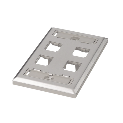 PANDUIT - Placa de Pared Vertical, de Acero Inoxidable, Salida Para 4 Puertos Mini-Com, Con Espacios Para Etiquetas