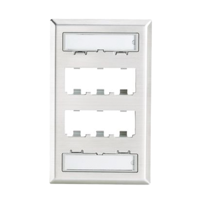 PANDUIT - Placa de Pared Vertical, de Acero Inoxidable, Salida Para 6 Puertos Mini-Com, Con Espacios Para Etiquetas