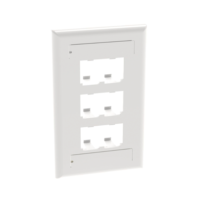PANDUIT - Placa de Pared Vertical Clásica, Salida Para 6 Puertos Mini-Com, Con Espacios Para Etiquetas, Color Blanco