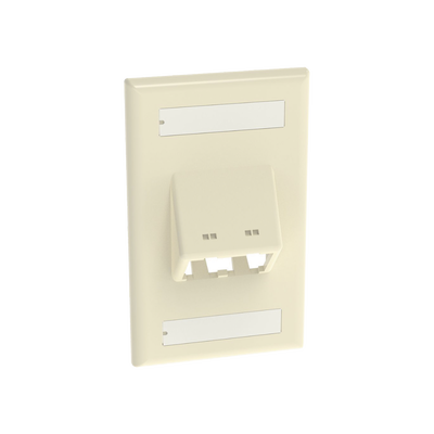 PANDUIT - Placa de Pared Vertical Clásica, Salida Para 2 Puertos Mini-Com Inclinados, Con Espacios Para Etiquetas, Color Marfil