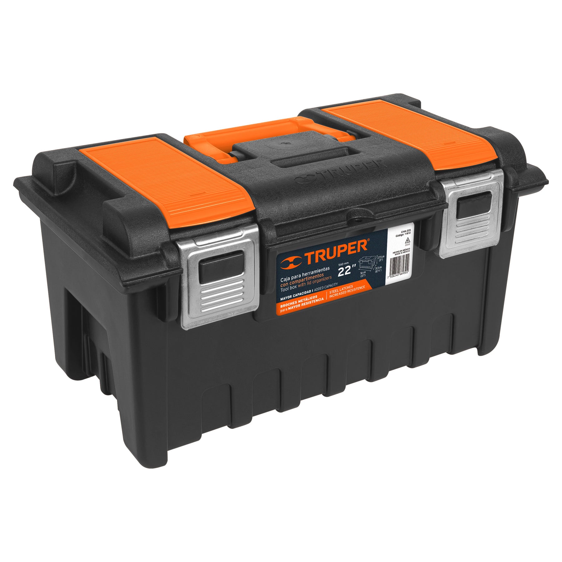 Caja p/herramienta 22' c/compartimentos y broches metalicos