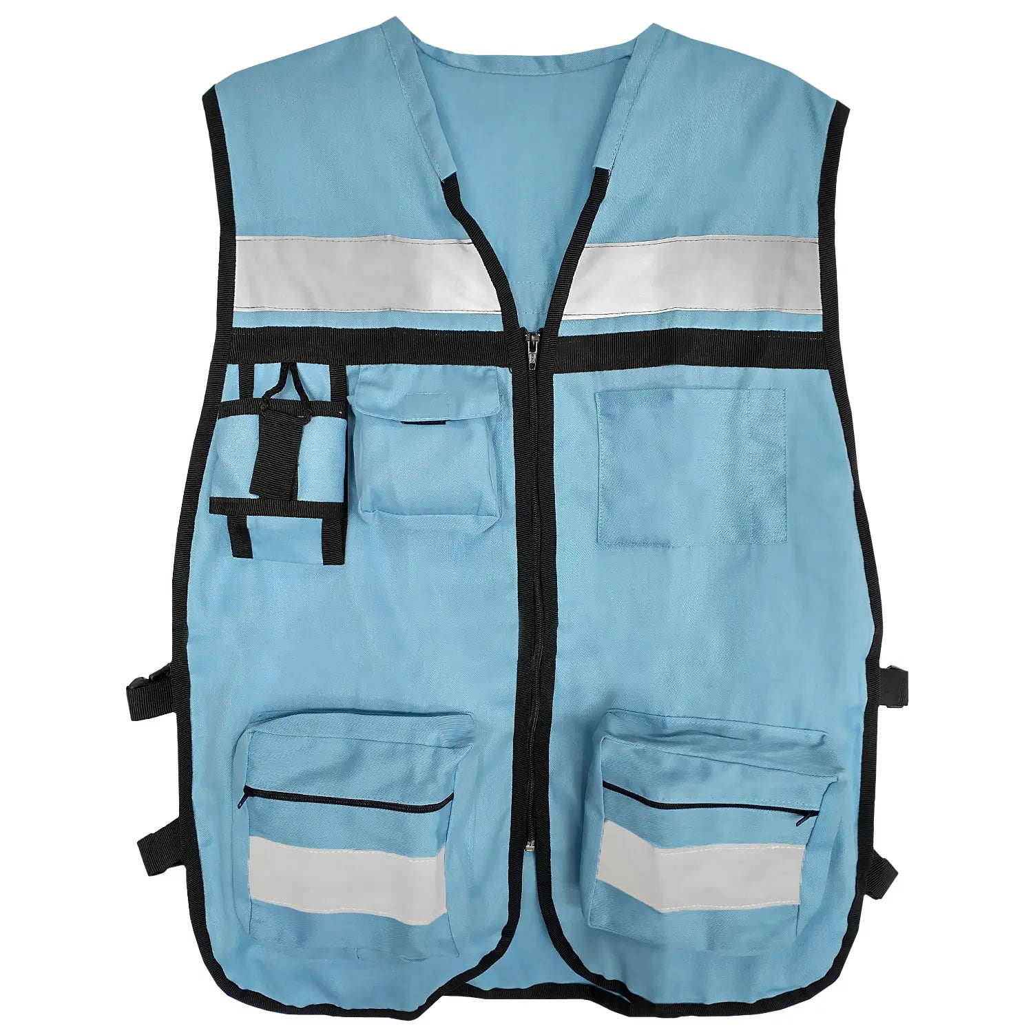 CHALECO BRIGADISTA CELESTE REFLEJANTE CON BOLSA TU