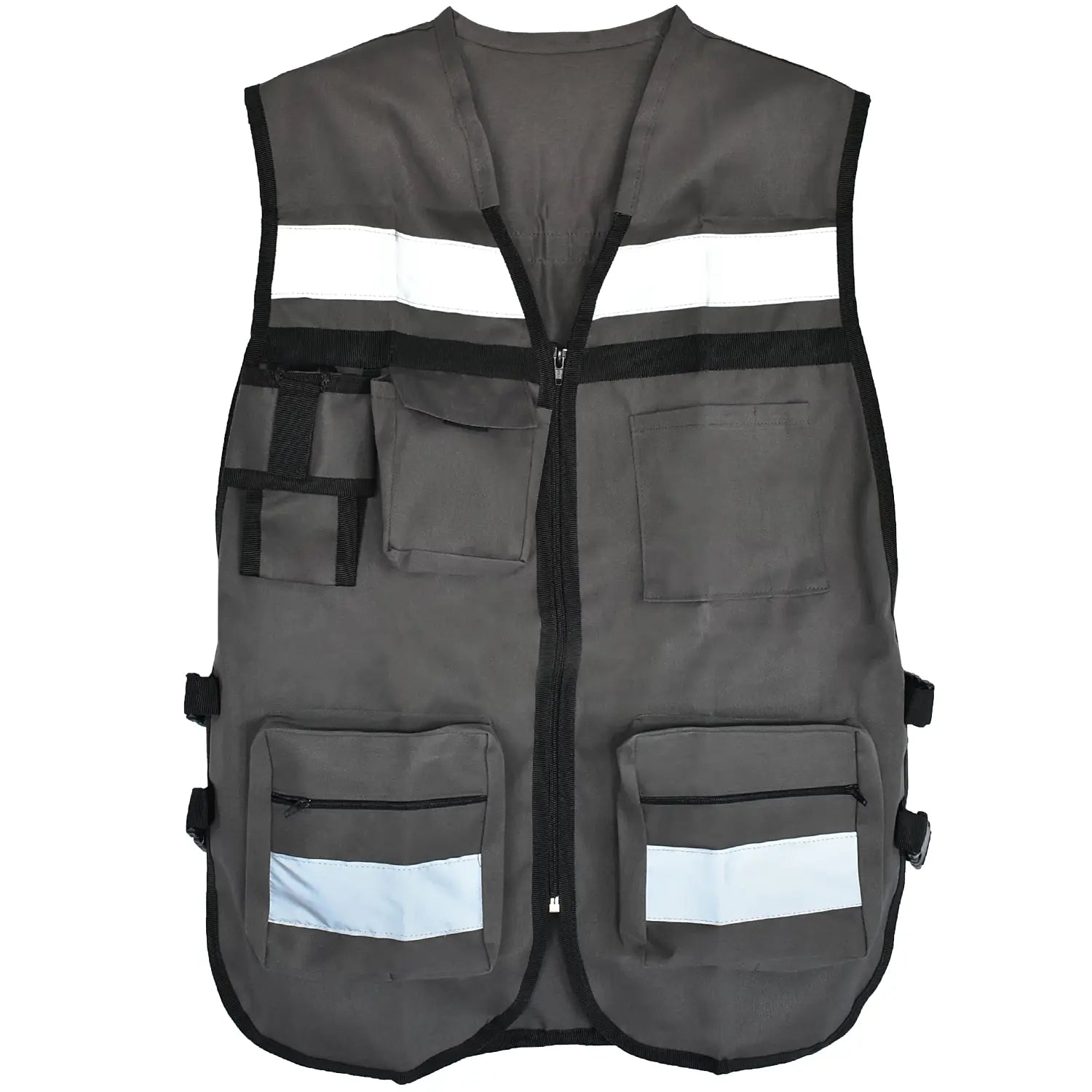 CHALECO BRIGADISTA GRIS OXFORD REFLEJANTE CON BOLSA TU