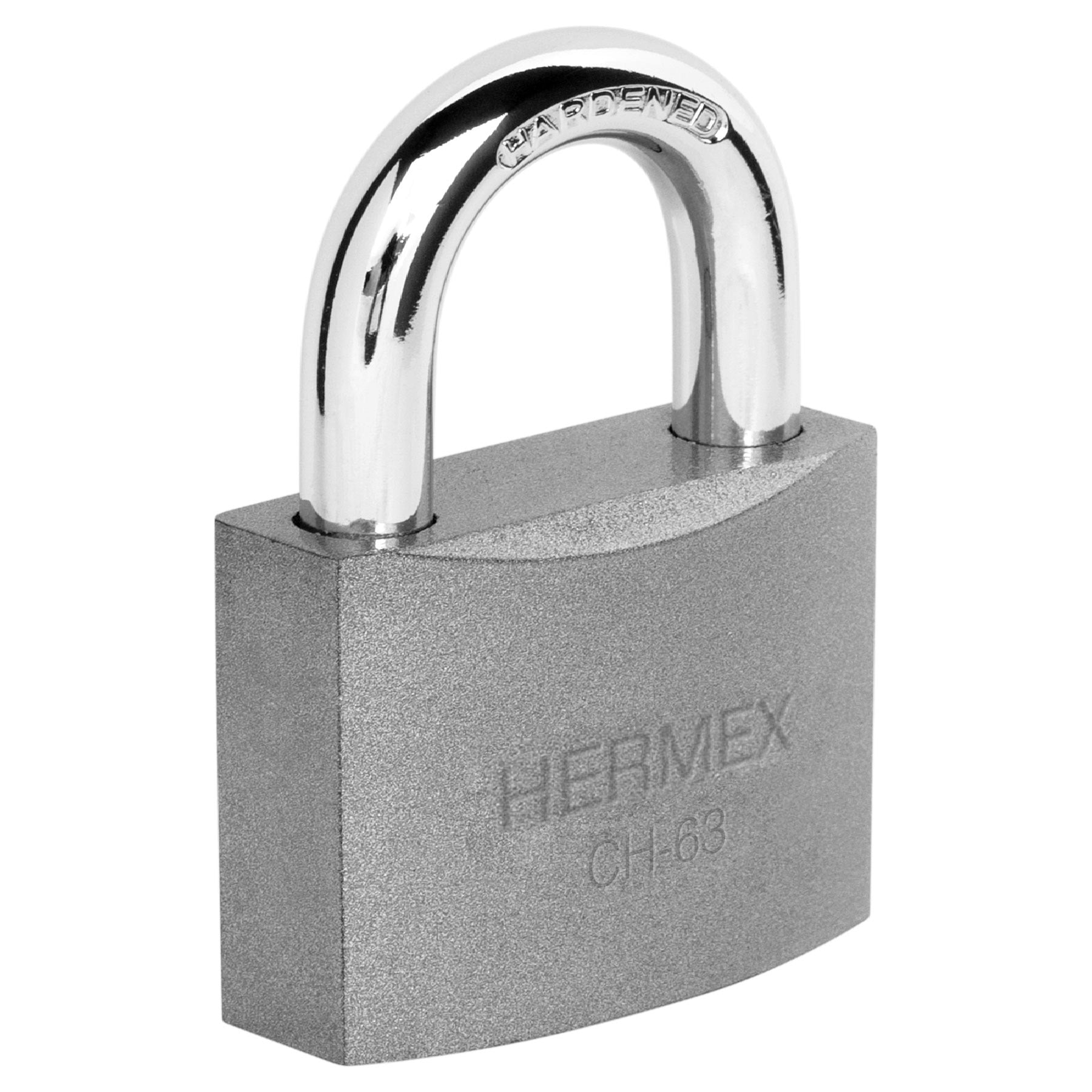 Candado de hierro 63 mm gancho corto en blister, HERMEX