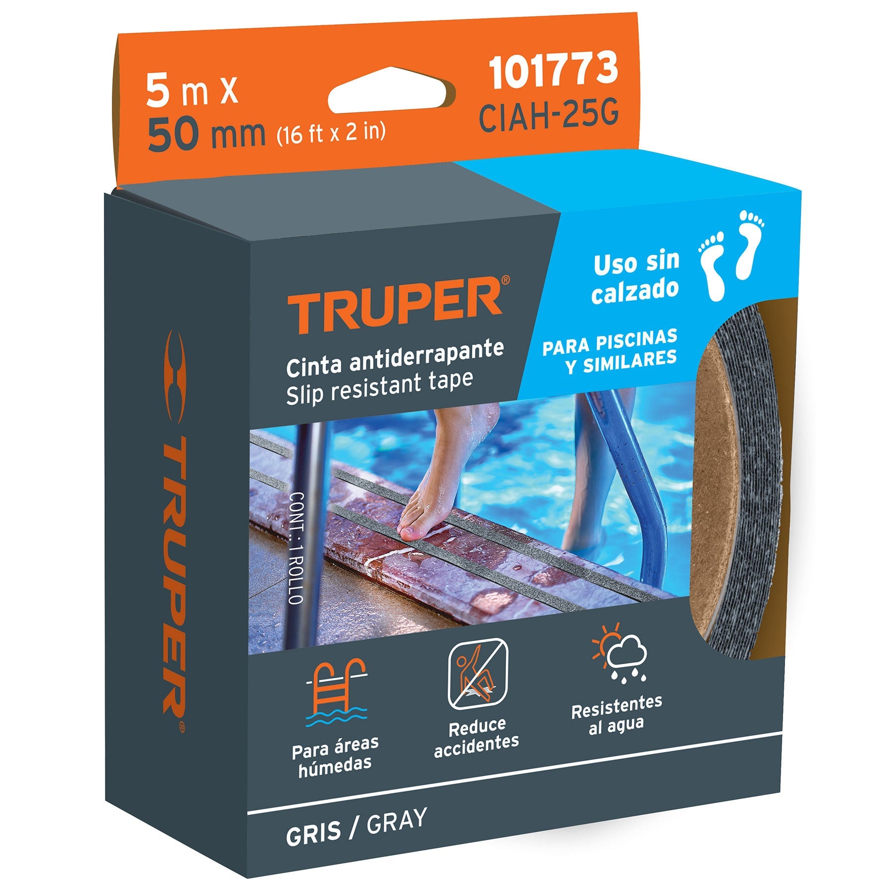 Rollo de 5 m cinta antiderrapante 50mm gris p/areas humedas