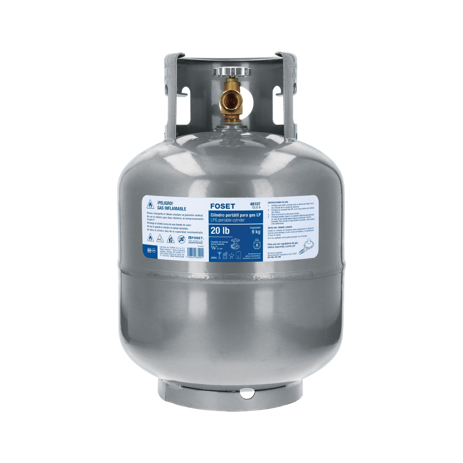 Cilindro portatil para gas LP, 20lb (9kg) Foset