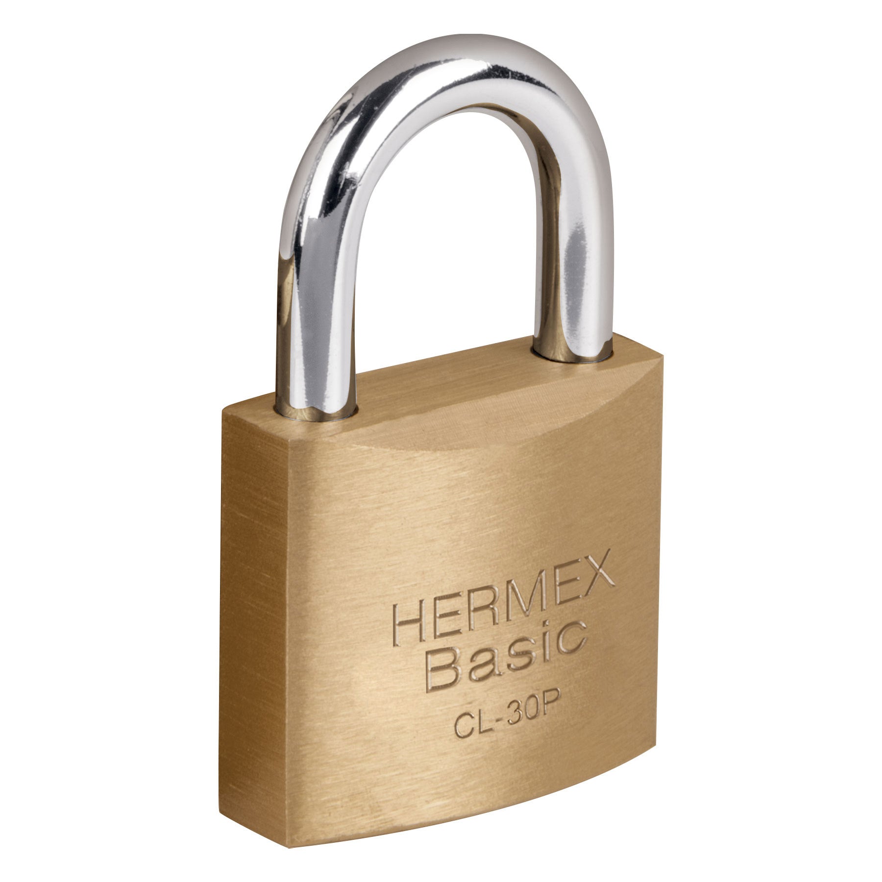 Candado de laton 30 mm gancho corto en blister, HERMEX BASIC