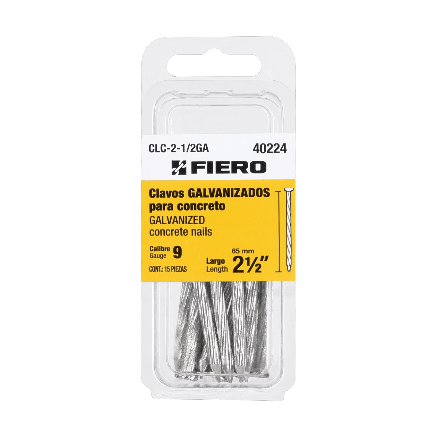 Blister con 15 clavos galvanizados p/concreto 2-1/2', FIERO