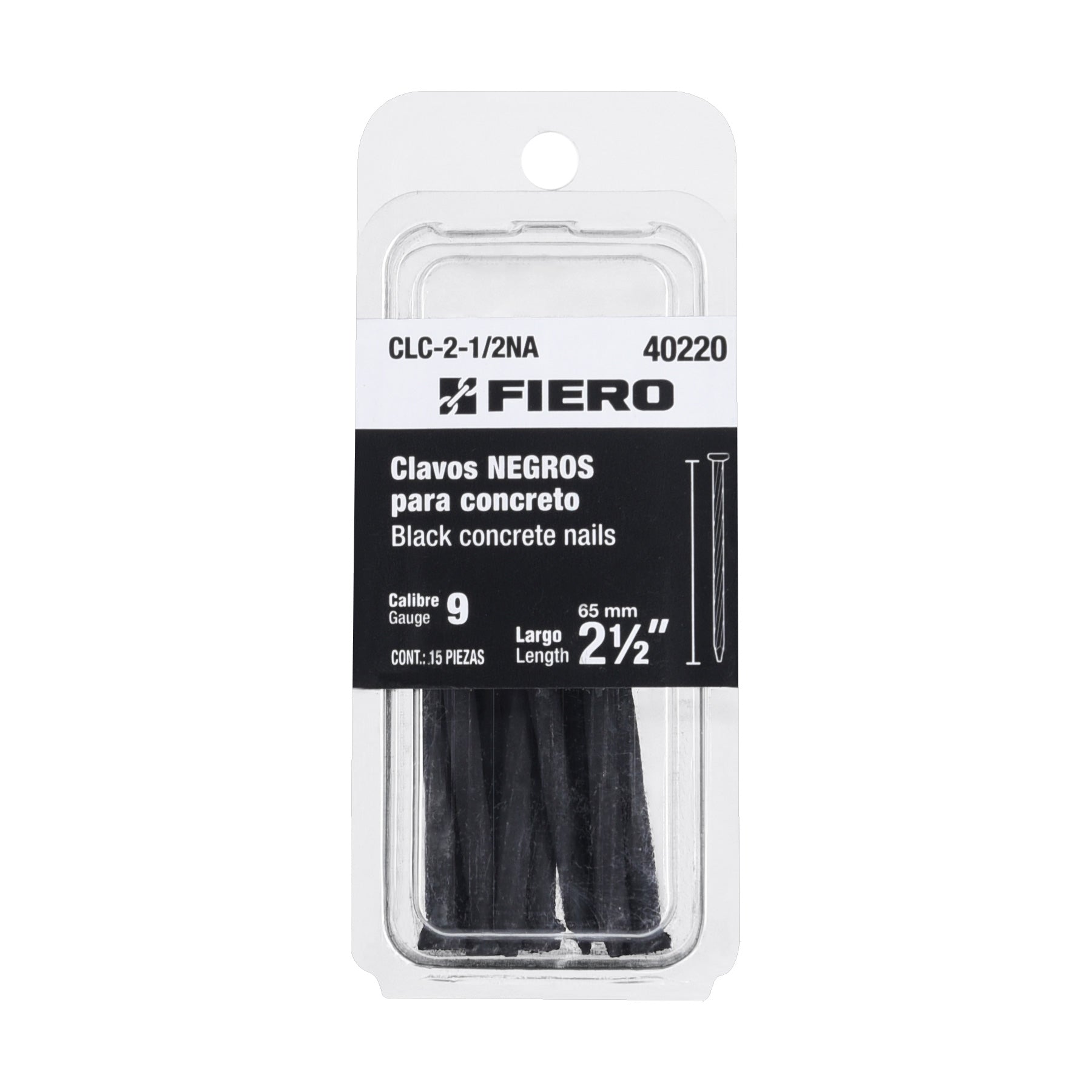 Blister con 15 clavos negros para concreto 2-1/2', FIERO
