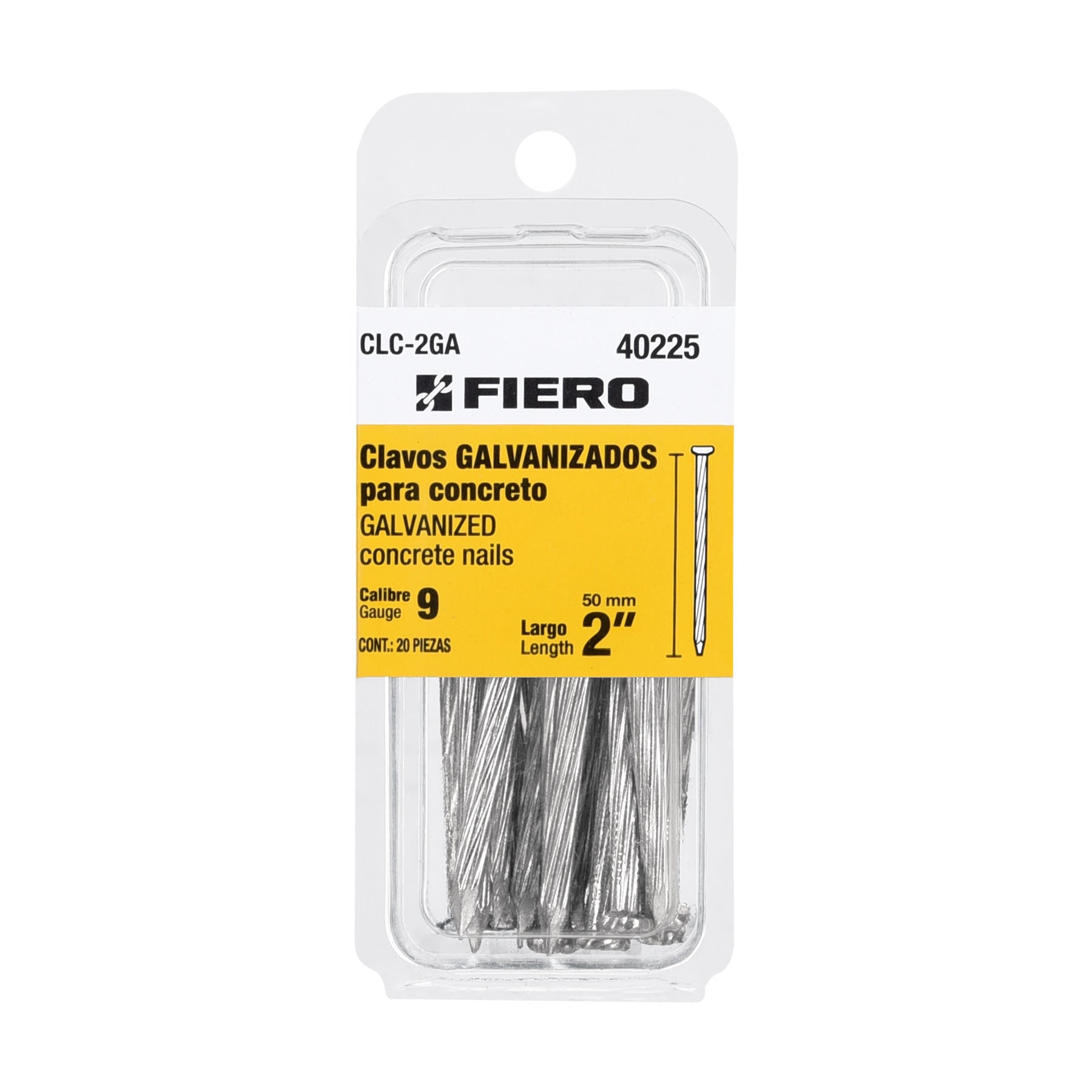 Blister con 20 clavos galvanizados para concreto 2', FIERO