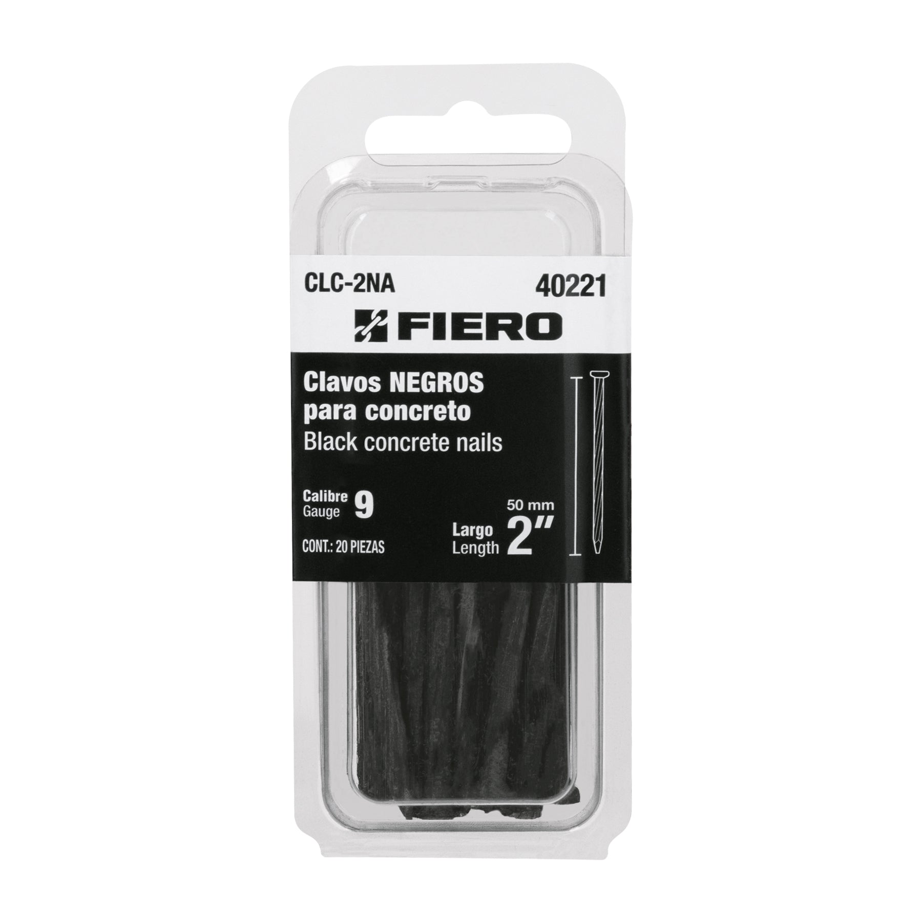 Blister con 20 clavos negros para concreto 2', FIERO