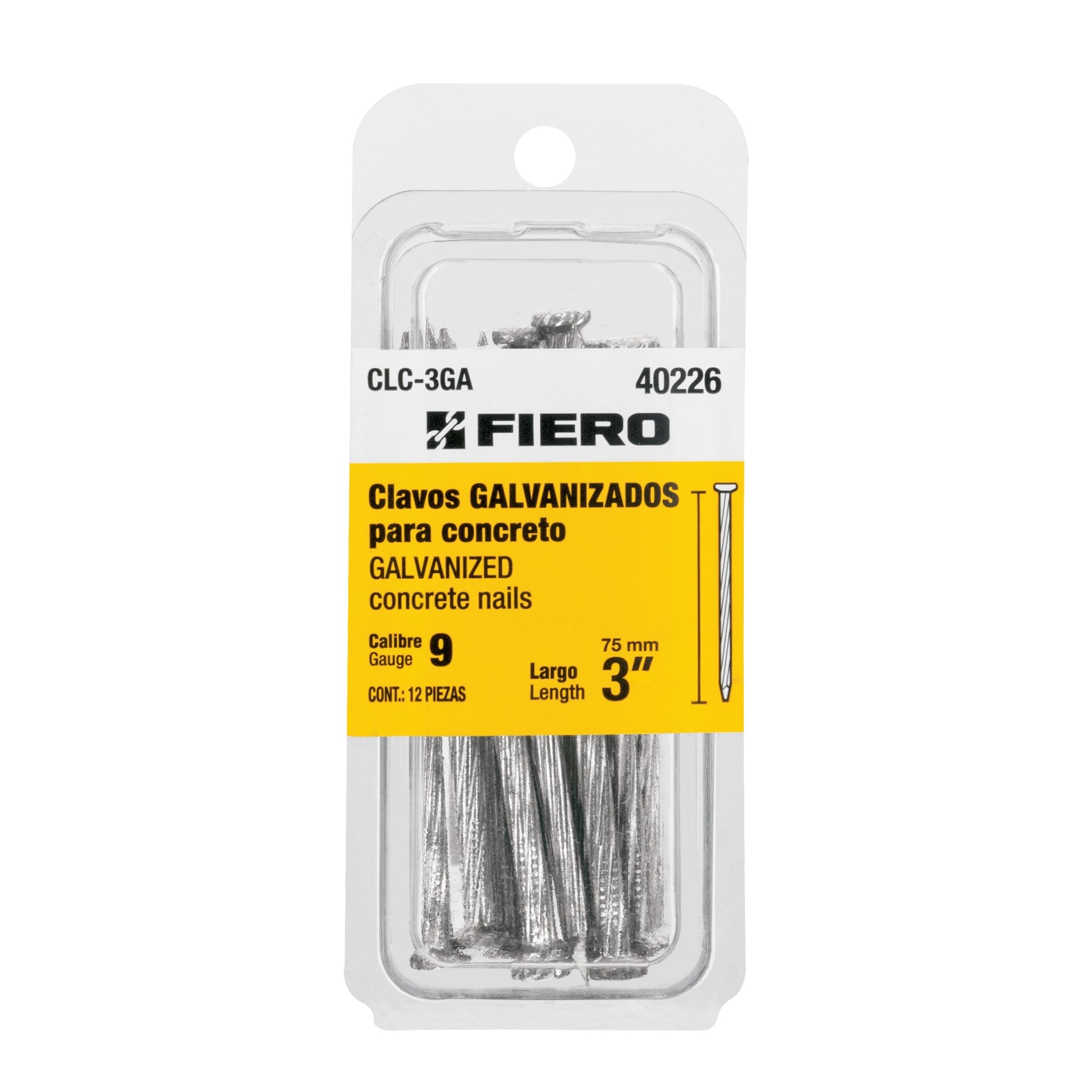 Blister con 12 clavos galvanizados para concreto 3', FIERO