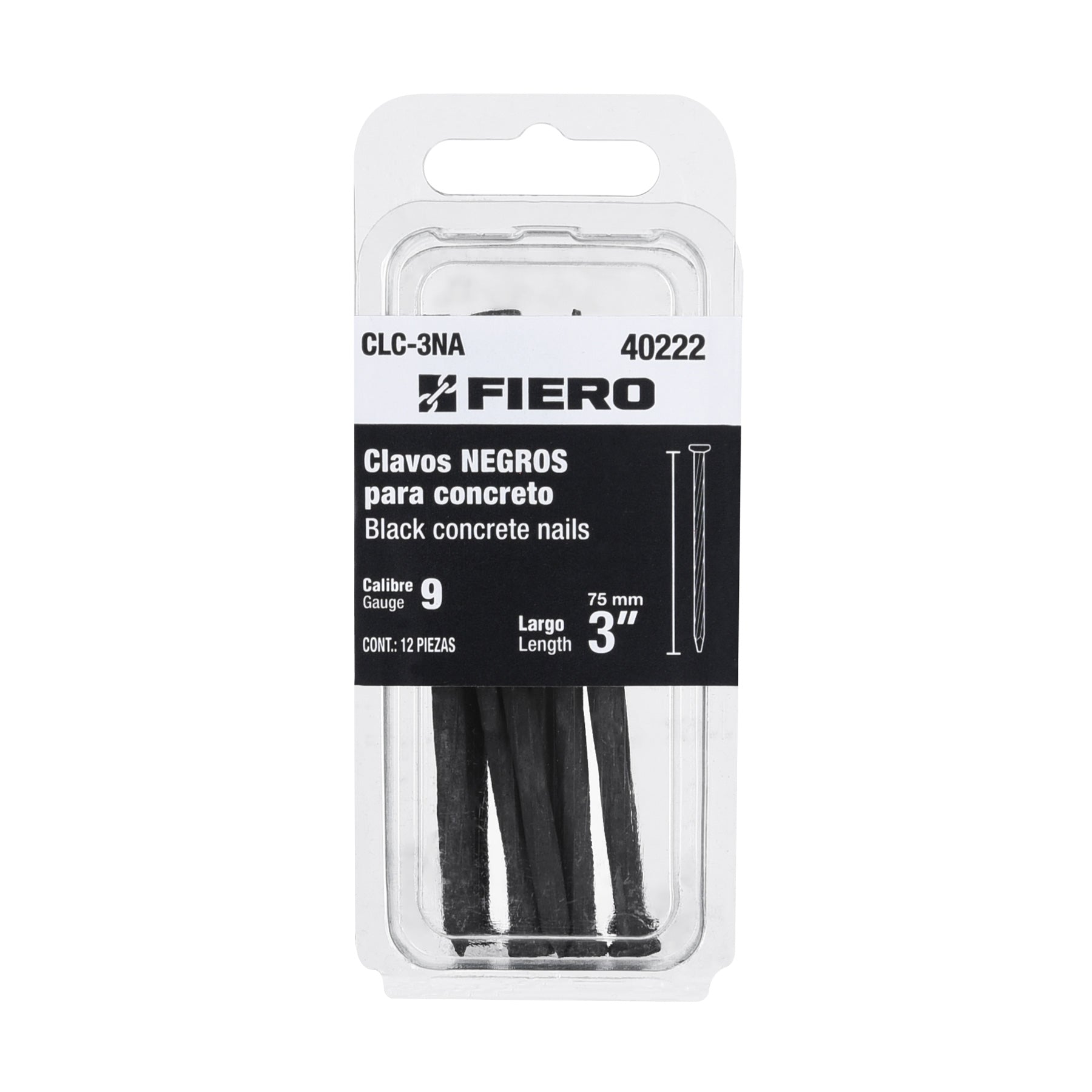 Blister con 12 clavos negros para concreto 3', FIERO