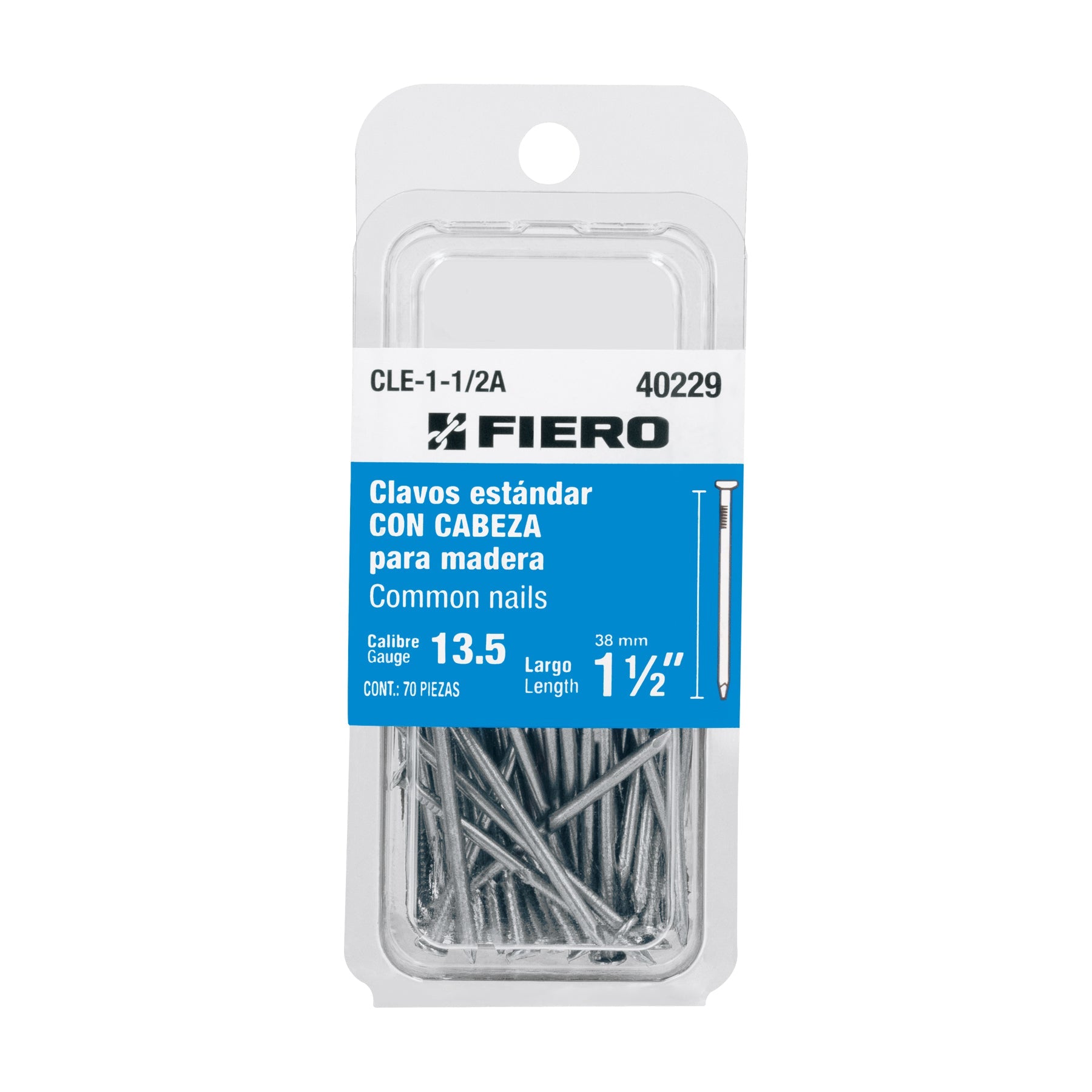 Blister con 70 clavos estandar 1-1/2' con cabeza, FIERO