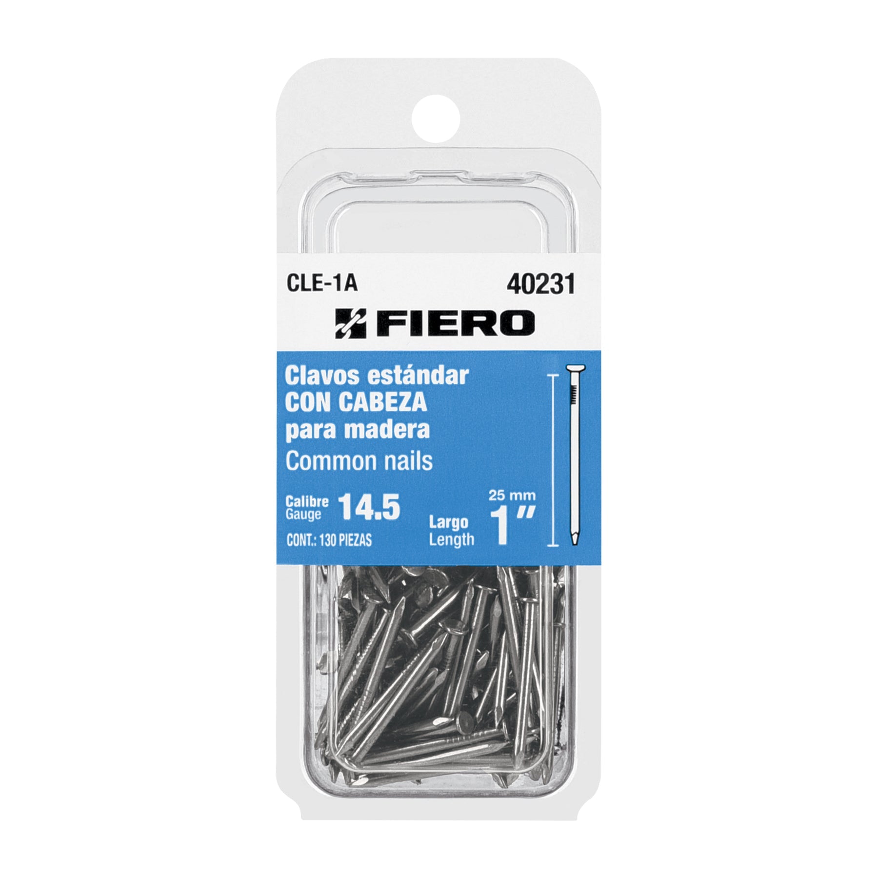 Blister con 130 de clavo estandar 1' con cabeza, FIERO