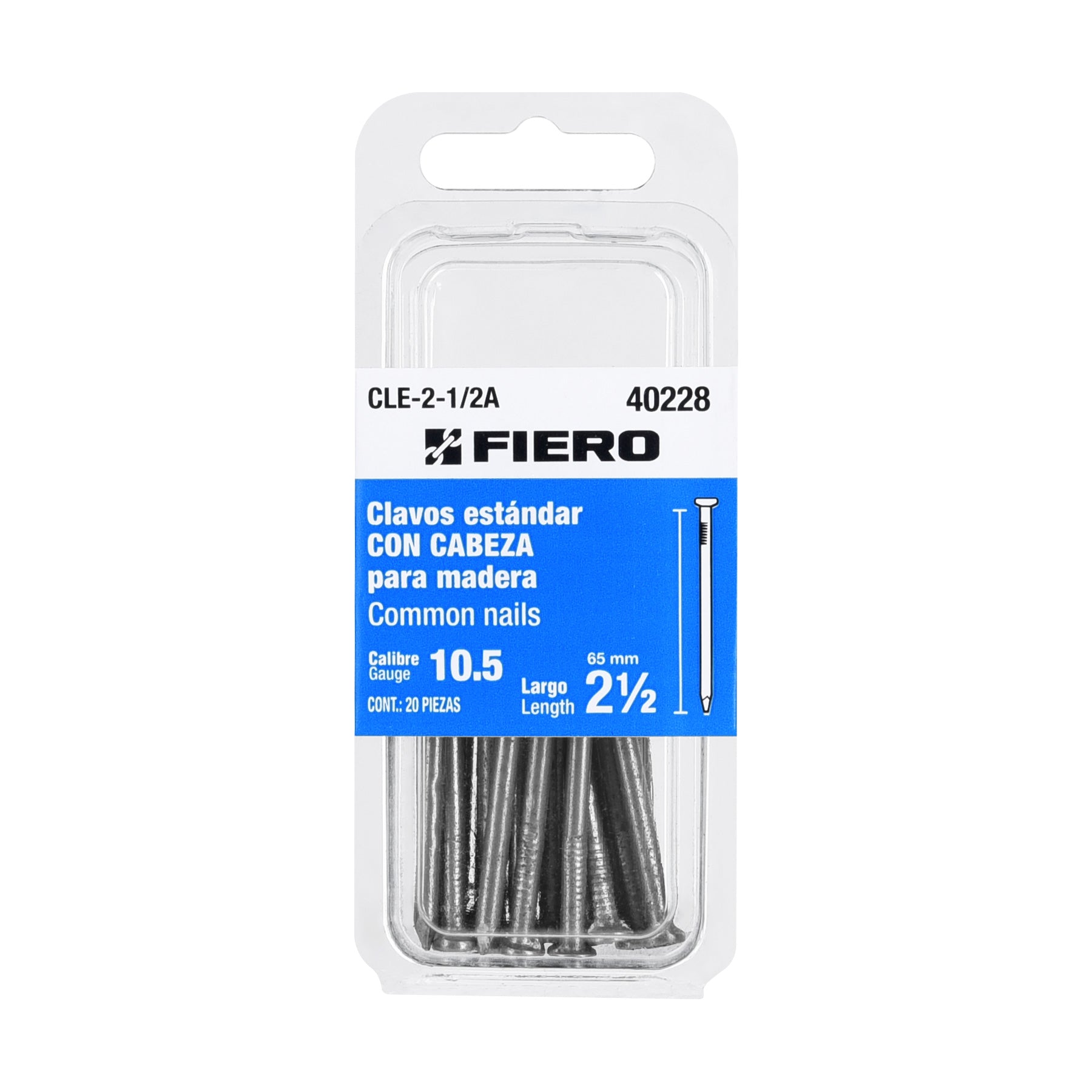 Blister con 20 clavos estandar 2-1/2' con cabeza, FIERO