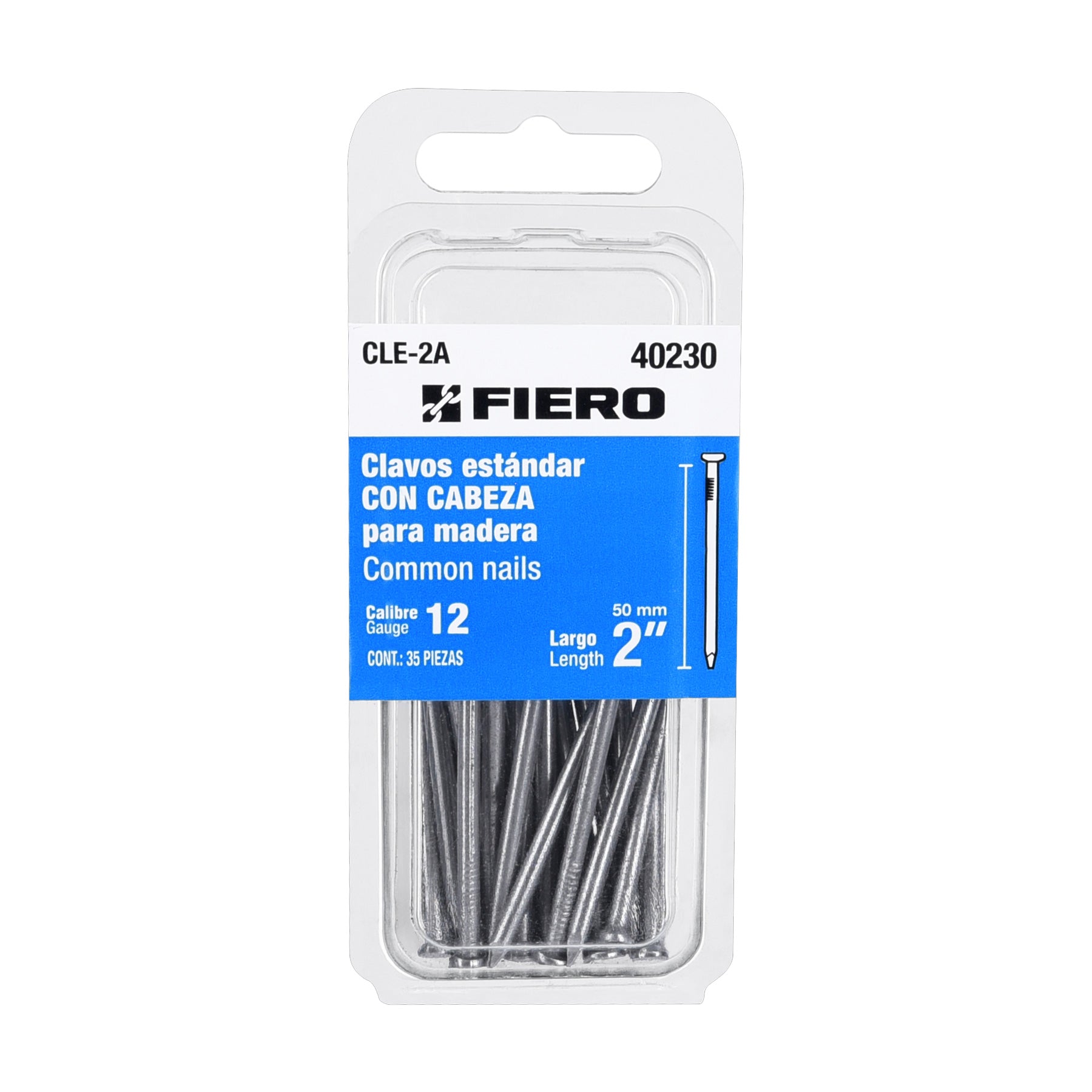Blister con 35 clavos estandar 2' con cabeza, FIERO