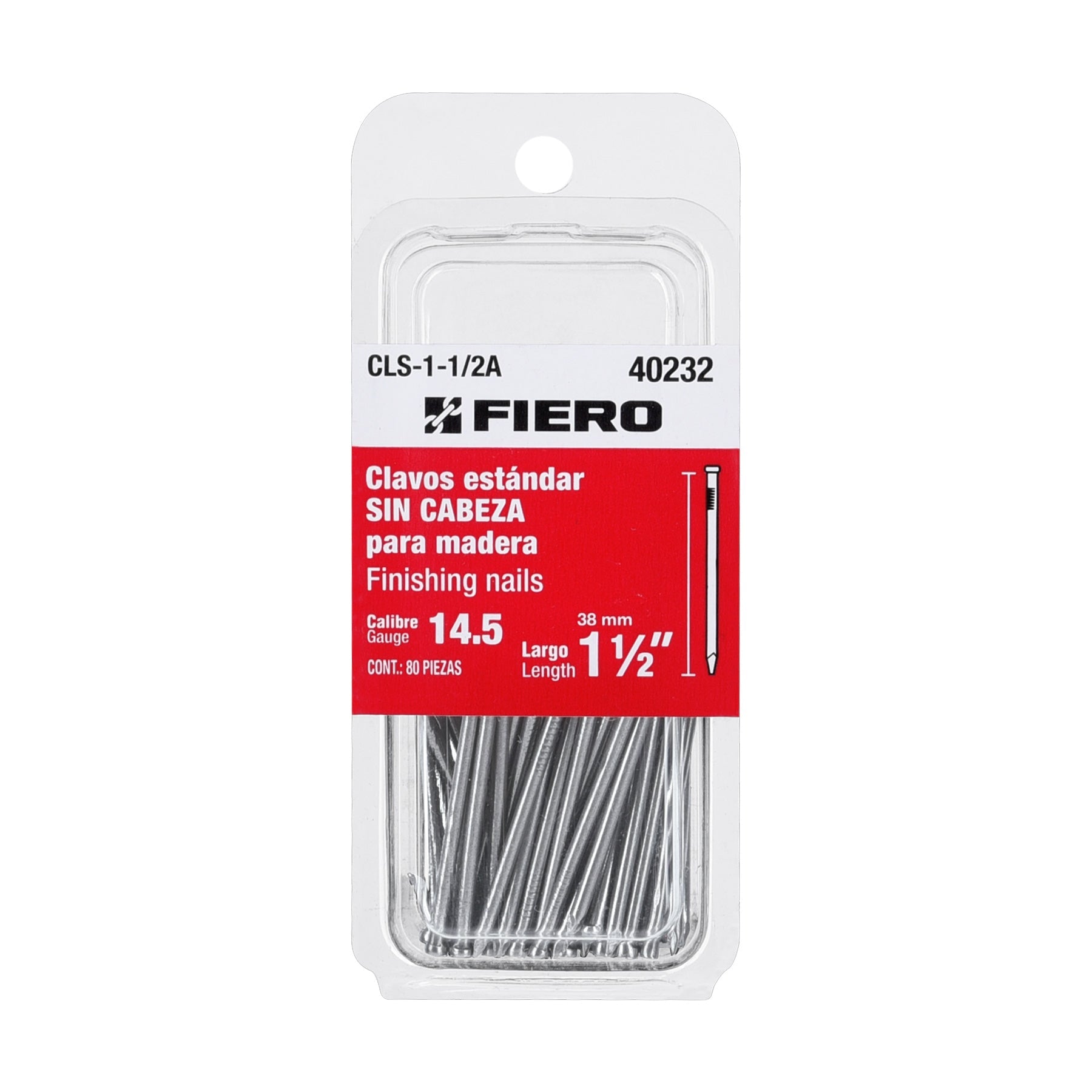 Blister con 80 clavos estandar 1-1/2' sin cabeza, FIERO