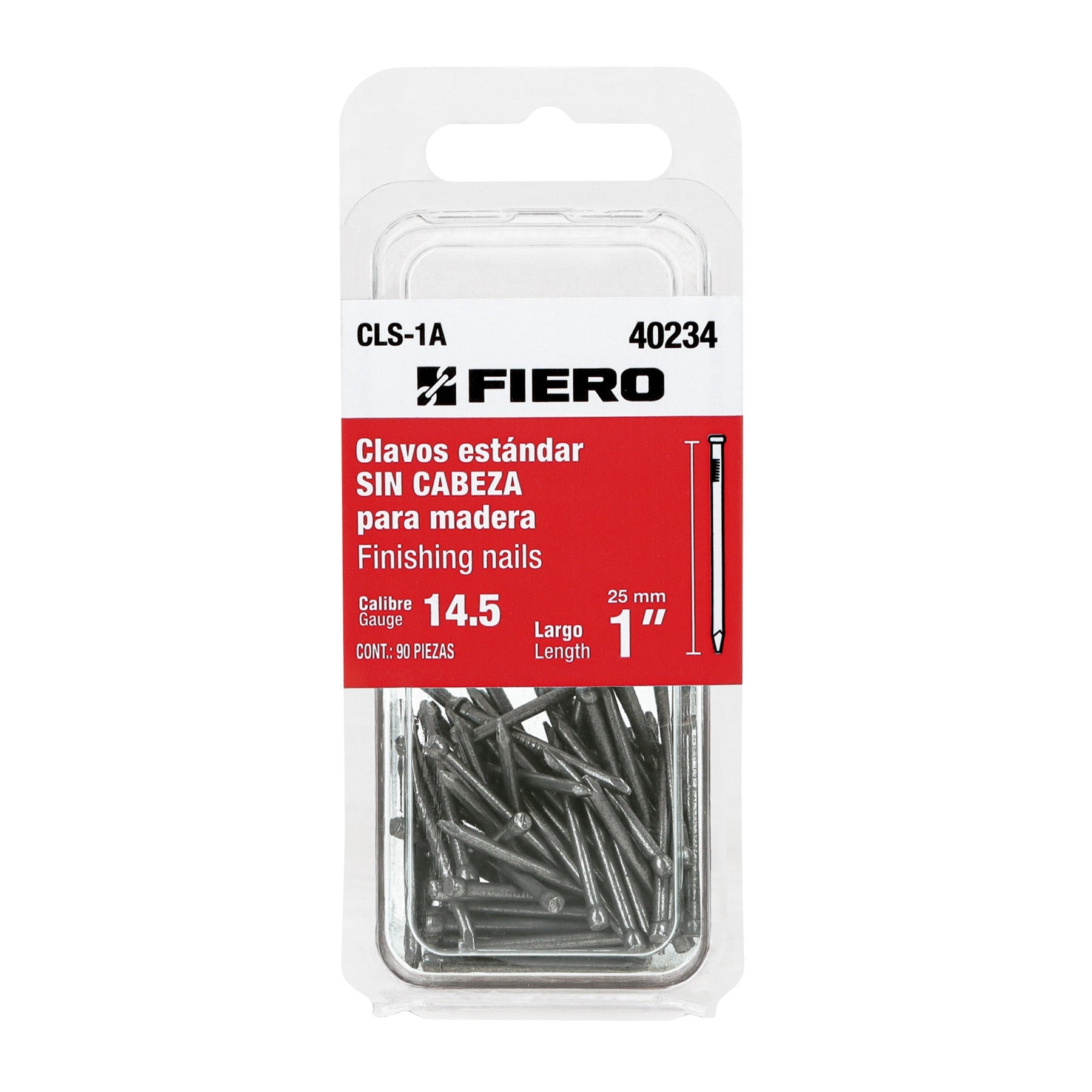 Blister con 90 clavos estandar 1' sin cabeza, FIERO