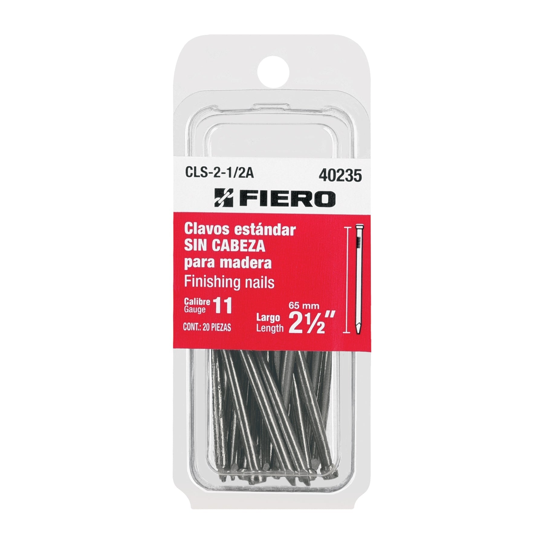 Blister con 20 clavos estandar 2-1/2' sin cabeza, FIERO