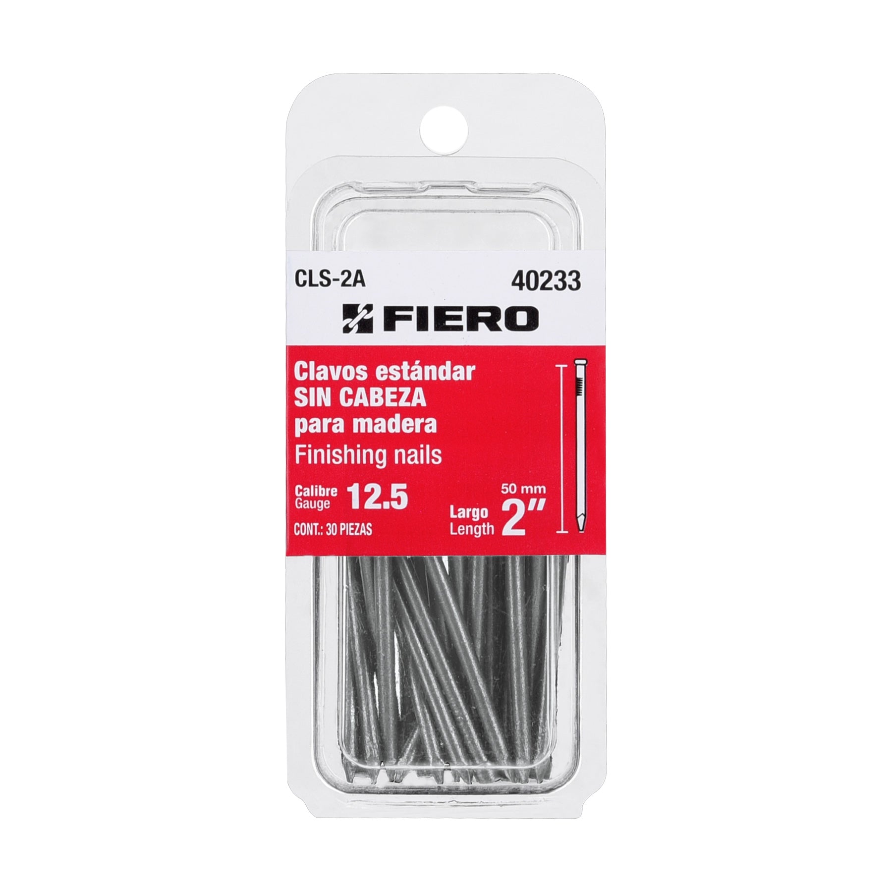 Blister con 30 clavos estandar 2' sin cabeza, FIERO