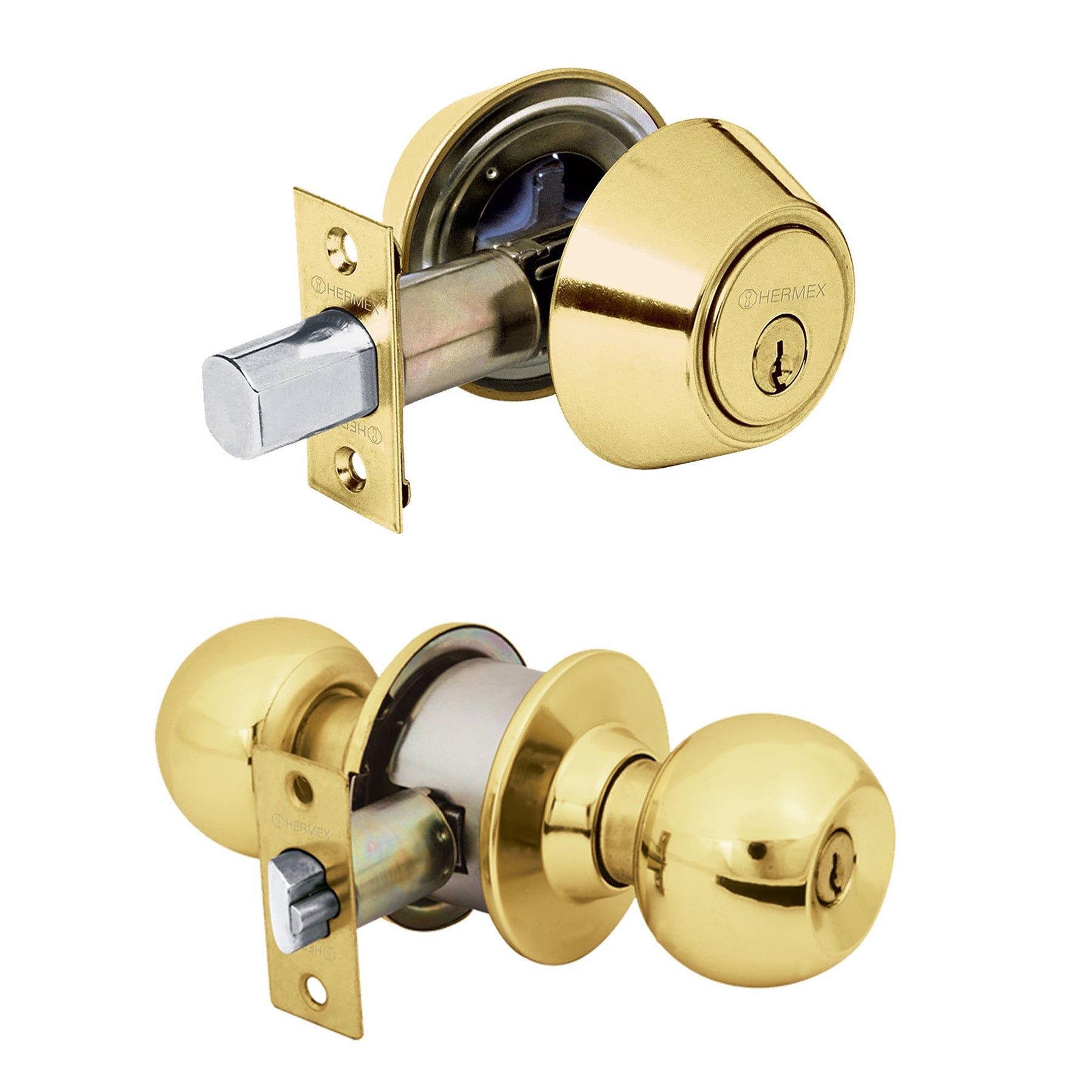 Combo cerraduras, llave-llave, laton brillante, Hemex BASIC