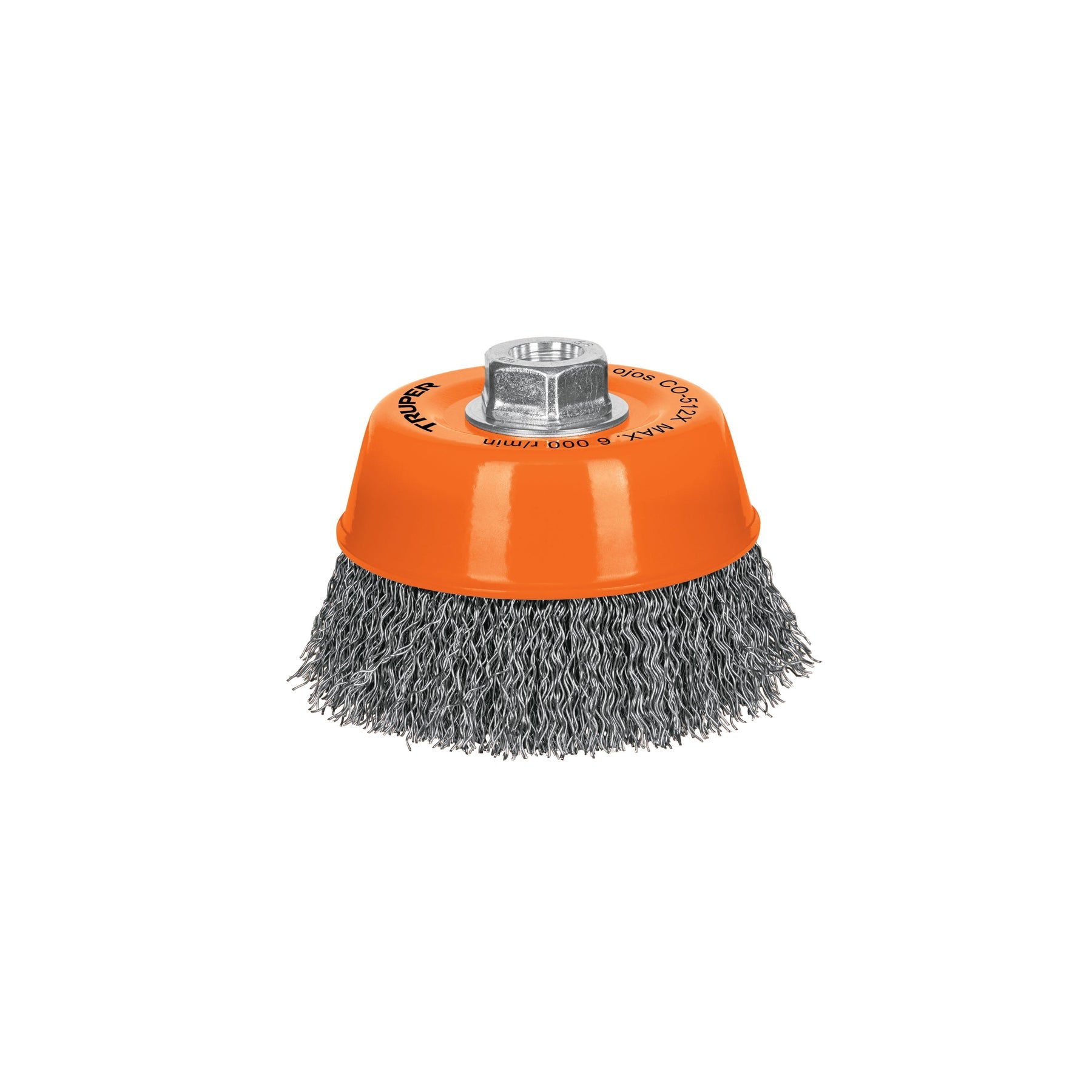 Carda copa 5' alambre ondulado grueso, eje 5/8'-11, Truper