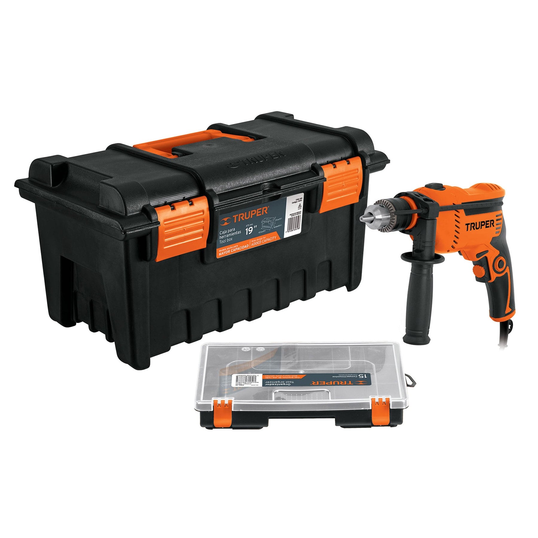 Combo rotomartillo 1/2' 650W, caja p/herramienta,organizador