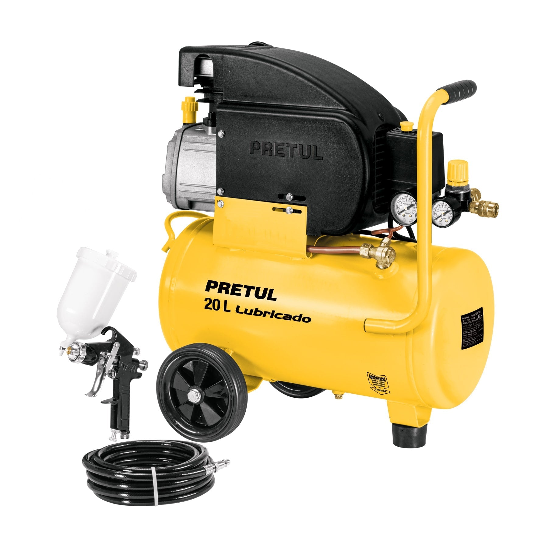 Kit Compresor lub, 20L, manguera y pistola grav,127V, PRETUL