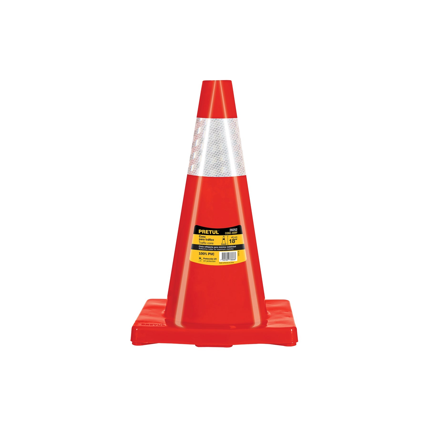 Cono de precaucion de 45 cm de PVC con reflejante, Pretul
