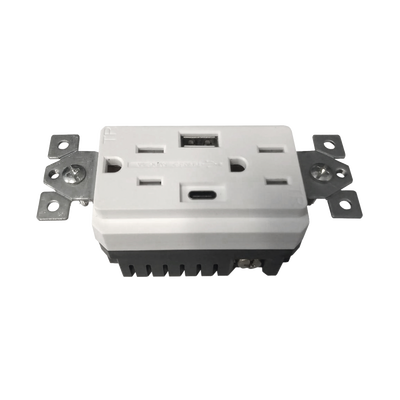 THORSMAN - Contacto Dúplex con puertos USB Tipo A y C, 15 A, 100 - 240 V, USB 5 V, Incluye la Placa.