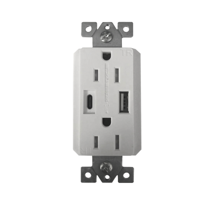 THORSMAN - Contacto Dúplex con puertos USB Tipo A y C, 15 A, 100 - 240 V, USB 5 V, Incluye la Placa.