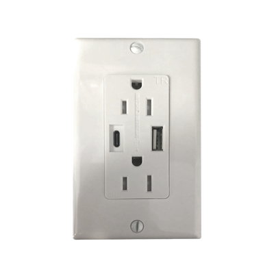 THORSMAN - Contacto Dúplex con puertos USB Tipo A y C, 15 A, 100 - 240 V, USB 5 V, Incluye la Placa.