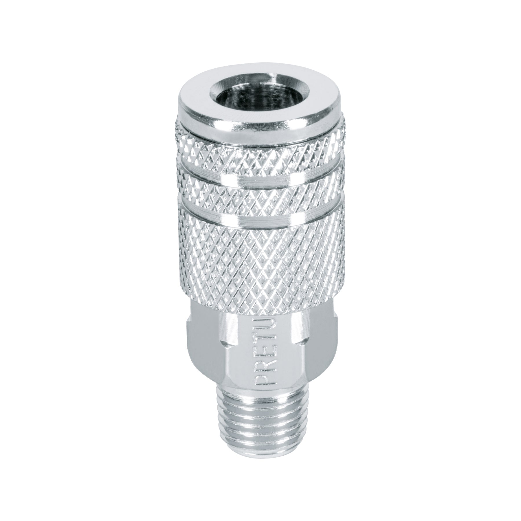 Cople rapido de acero, macho, cuerda 1/4' NPT, PRETUL