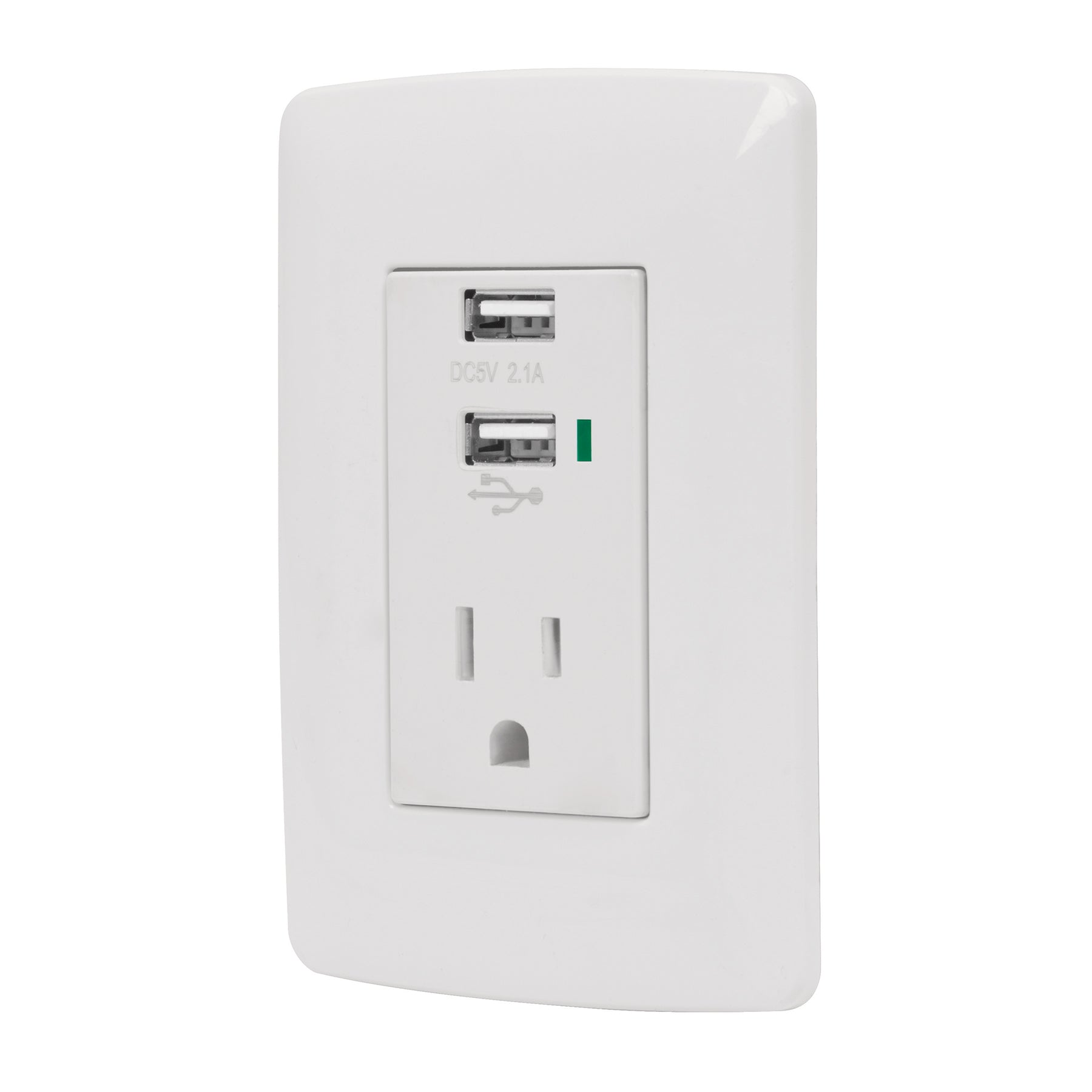 Contacto aterrizado + 2 puertos USB, blanco, linea Italiana