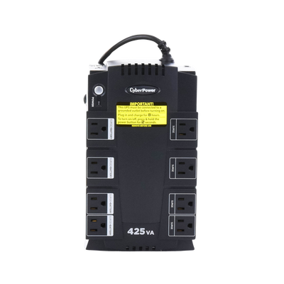 CYBERPOWER - UPS de 425 VA/255 W, Topología Standby, Entrada 120 Vca NEMA 5-15P, Tipo Gabinete Compacto, Con 8 Tomas NEMA 5-15R