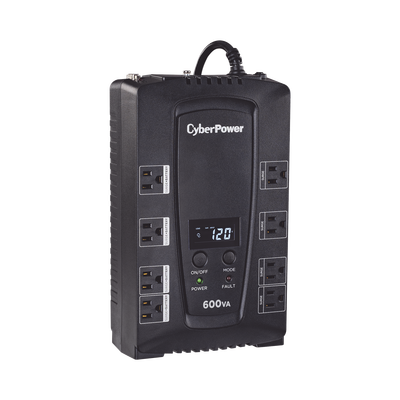CYBERPOWER - UPS de 600 VA/340 W, Topología Standby, Entrada 120 Vca NEMA 5-15P, Tipo Gabinete Compacto, Con 8 Tomas NEMA 5-15R