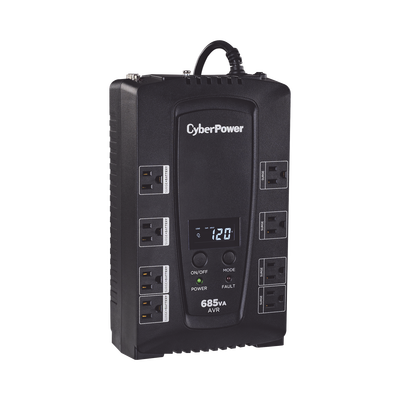 CYBERPOWER - UPS de 685 VA/390 W, Topología Línea Interactiva, Entrada 120 Vca NEMA 5-15P, Tipo Gabinete Compacto, Con 8 Tomas NEMA 5-15R