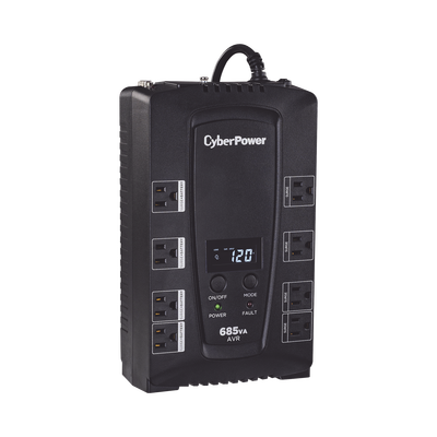 CYBERPOWER - UPS de 685 VA/390 W, Topología Línea Interactiva, Entrada 120 Vca NEMA 5-15P, Tipo Gabinete Compacto, Con 8 Tomas NEMA 5-15R