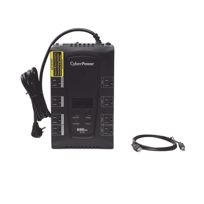 CYBERPOWER - UPS de 685 VA/390 W, Topología Línea Interactiva, Entrada 120 Vca NEMA 5-15P, Tipo Gabinete Compacto, Con 8 Tomas NEMA 5-15R