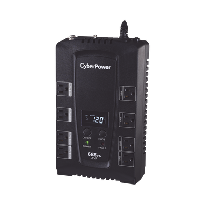 CYBERPOWER - UPS de 685 VA/390 W, Topología Línea Interactiva, Entrada 120 Vca NEMA 5-15P, Tipo Gabinete Compacto, Con 8 Tomas NEMA 5-15R