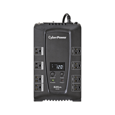 CYBERPOWER - UPS de 825 VA/450 W, Topología Línea Interactiva, Entrada 120 Vca NEMA 5-15P, Tipo Gabinete Compacto, Con 8 Tomas NEMA 5-15R