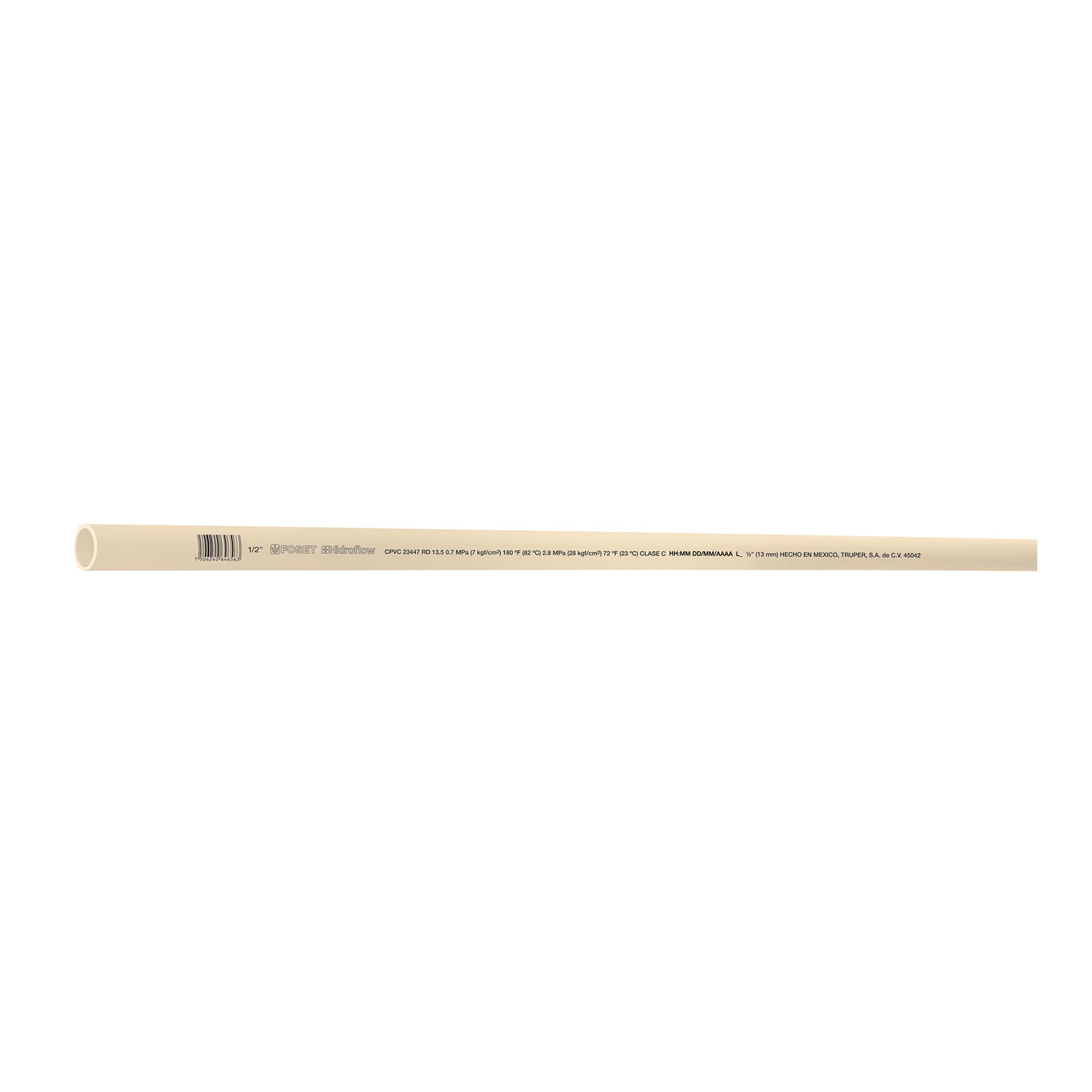Tubo de 1/2' CPVC hidraulico RD 13.5, 3m, 0.3kg, FOSET
